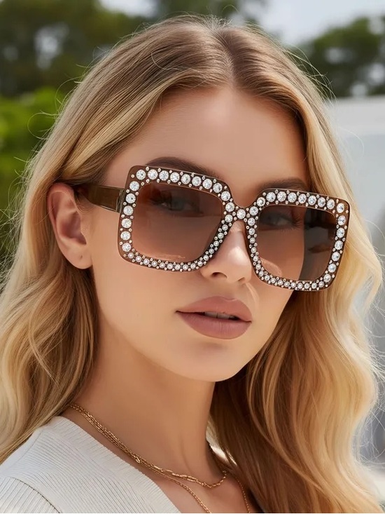 Accessories - FLAWLESS EYEWEAR Oversized Square Frame Crystal Bling Rhinestone Sunglasses